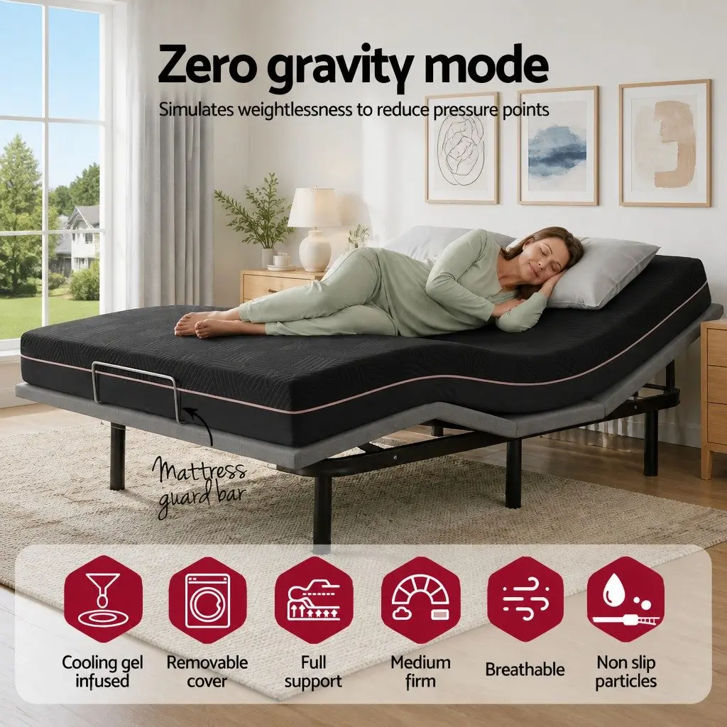 Adjustable Bed Frame with Queen Memory Foam Mattress Combo