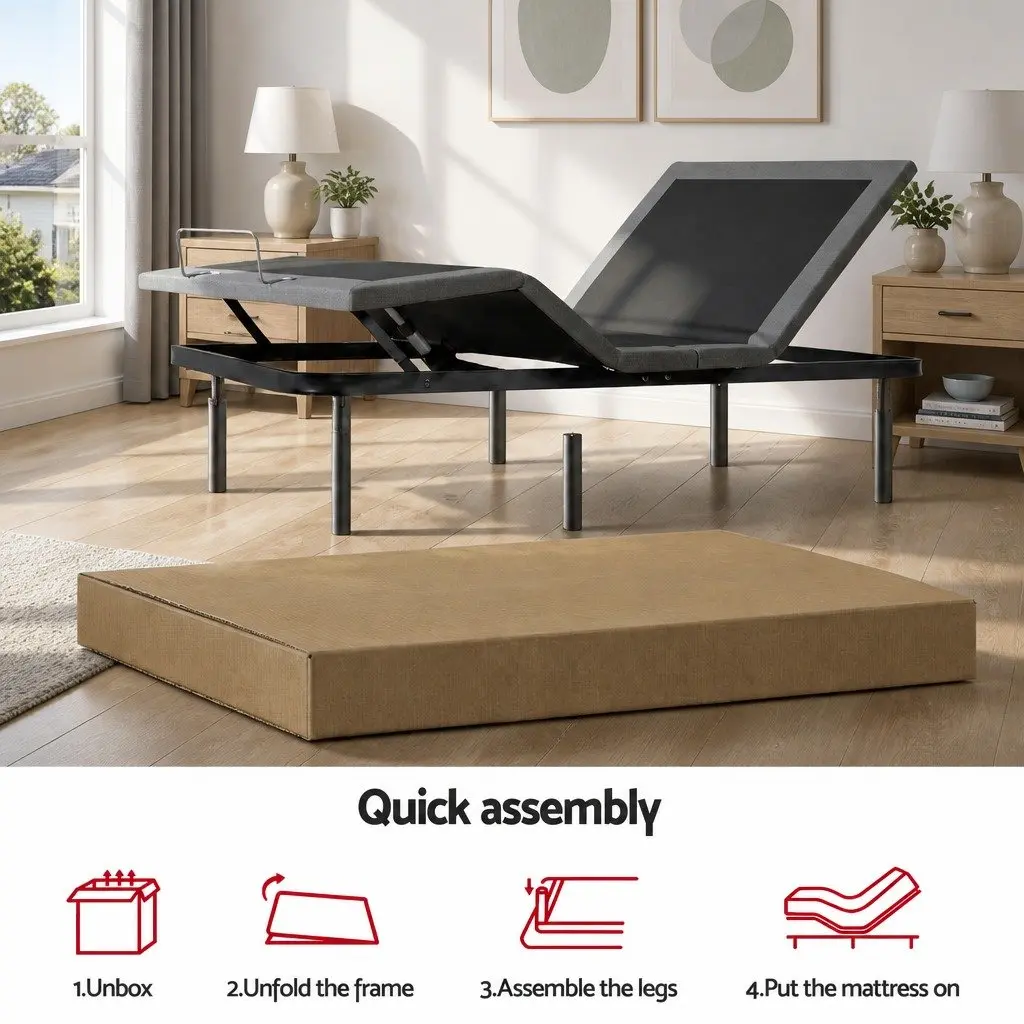 Adjustable Bed Frame with Queen Memory Foam Mattress Combo