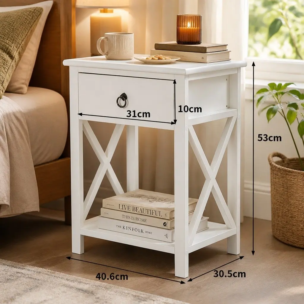 Bedside Tables with Drawers Set of 2 Modern Nightstand Storage Side Table