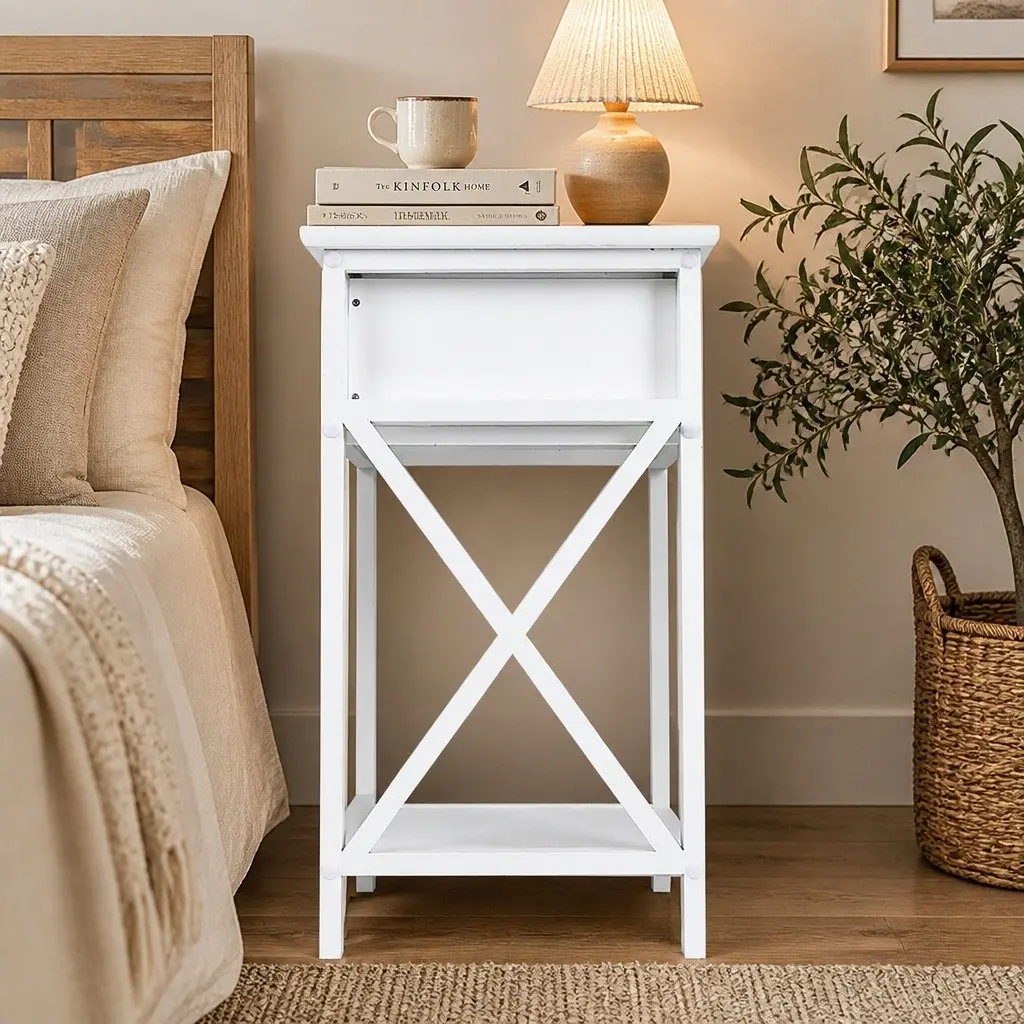 Bedside Tables with Drawers Set of 2 Modern Nightstand Storage Side Table