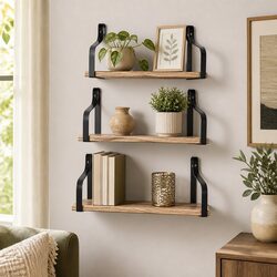 Paulownia Wood Floating Shelf Brackets with Metal Support