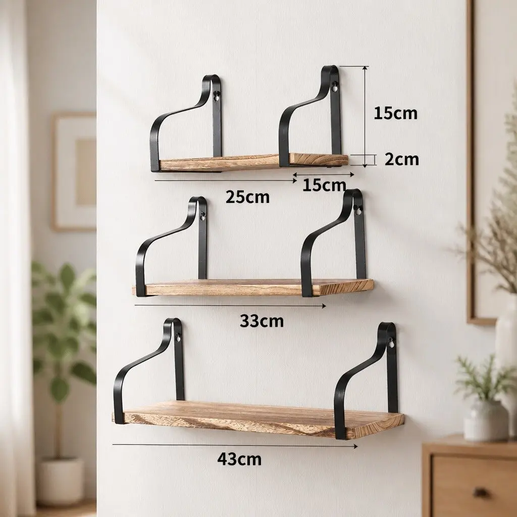 Floating Shelf Industrial Style Paulownia Wood Natural 3 Piece