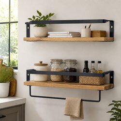 Wall-Mounted Floating Shelf Brackets with Towel Bar