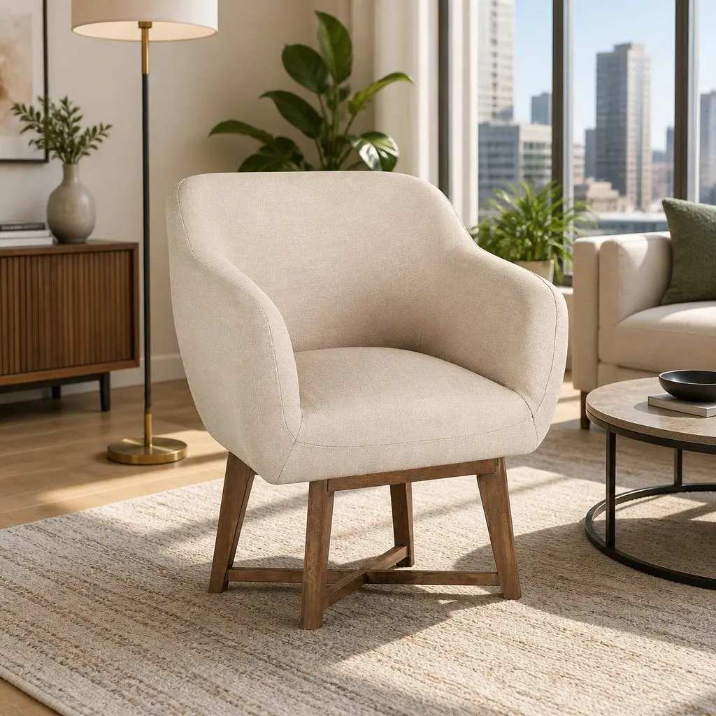 Armchair Comfort Criss-Cross Base Beige Modern Accent Lounge Seat