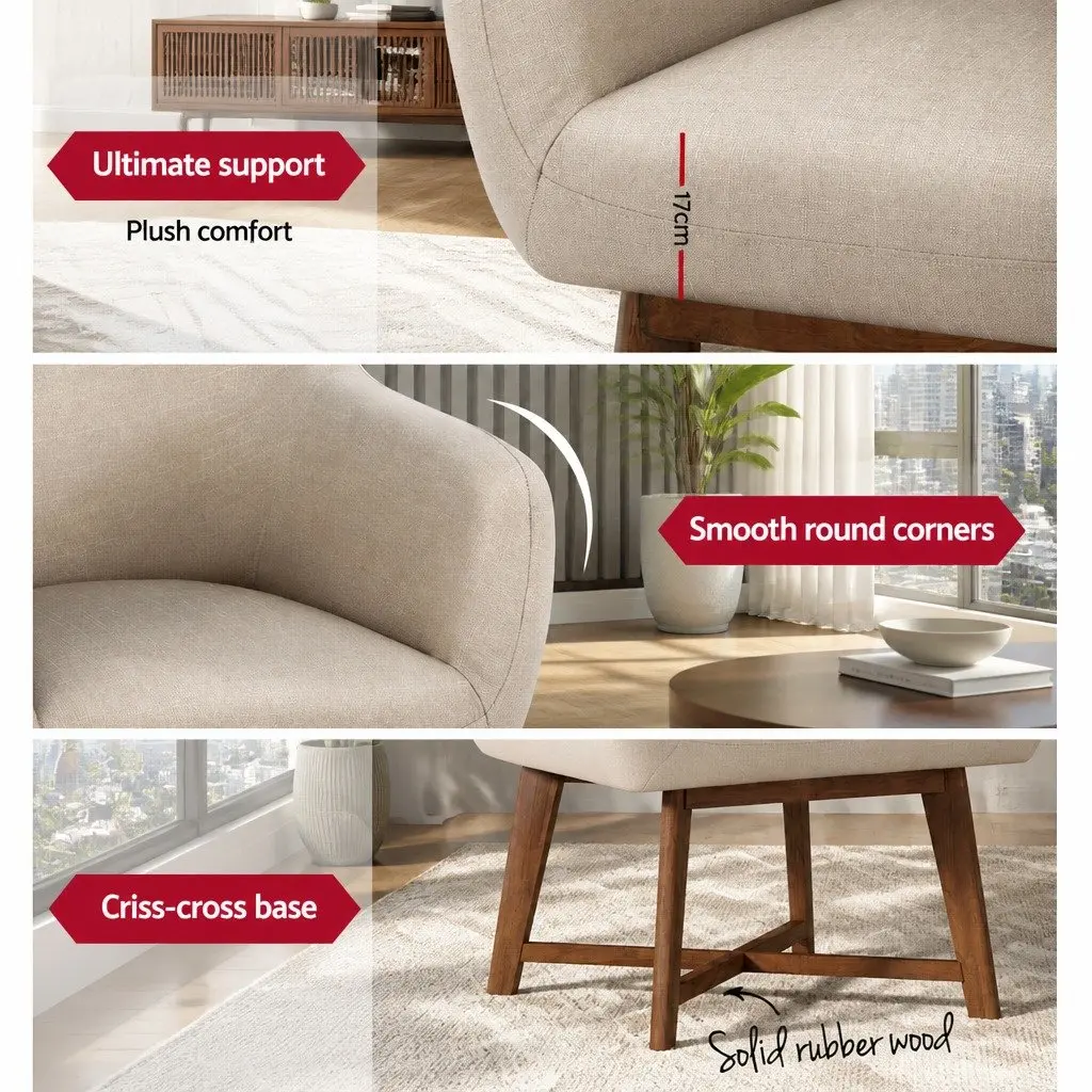 Armchair Comfort Criss-Cross Base Beige Modern Accent Lounge Seat