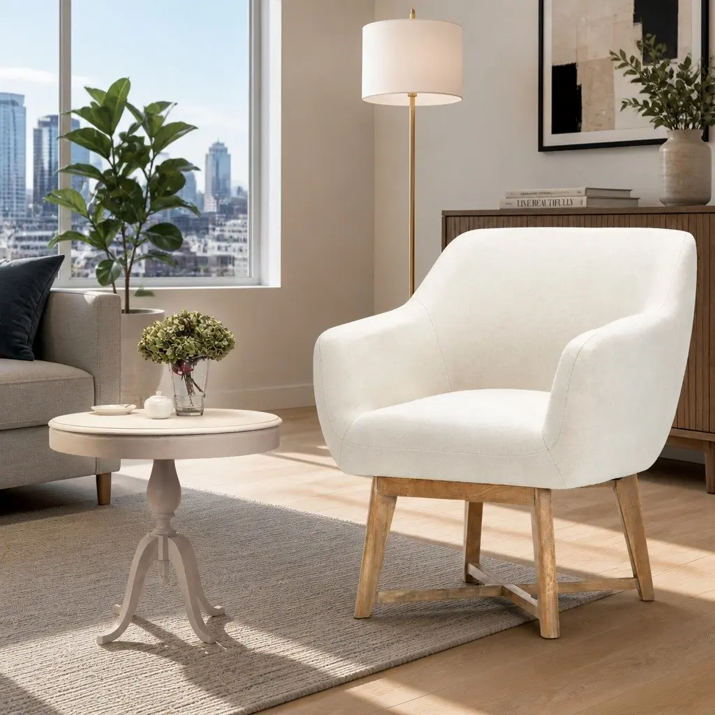 Armchair Comfort Criss-Cross Base Beige Modern Accent Lounge Seat