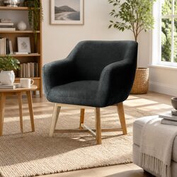 Faux Linen Charcoal Armchair with Rubber Wood Legs