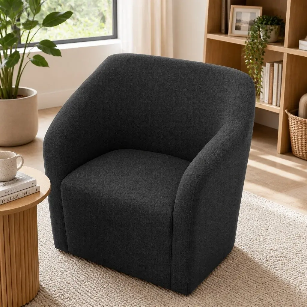 Armchair Tub Chair Charcoal Accent Seat High Resilience Foam Criss-Cross Base