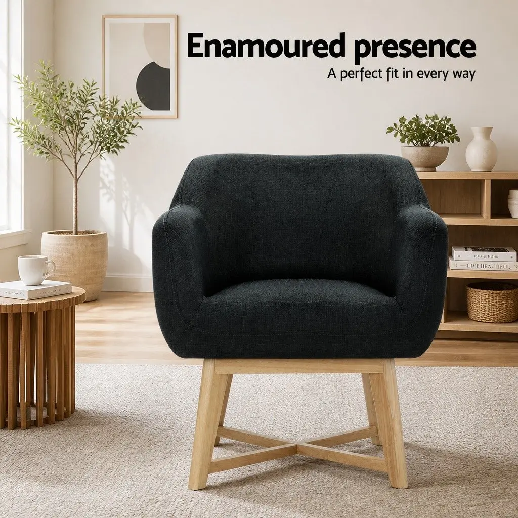 Armchair Tub Chair Charcoal Accent Seat High Resilience Foam Criss-Cross Base