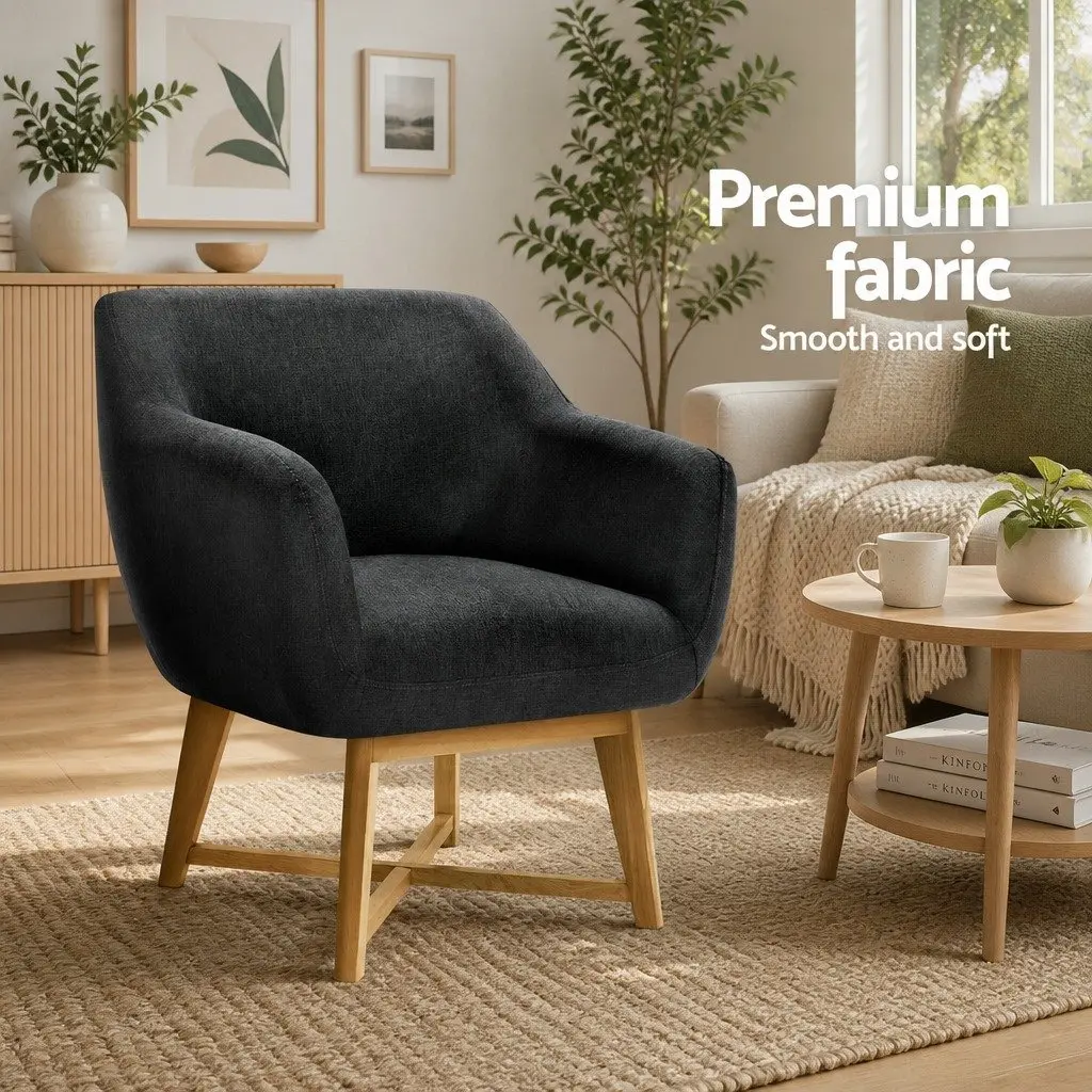 Armchair Tub Chair Charcoal Accent Seat High Resilience Foam Criss-Cross Base