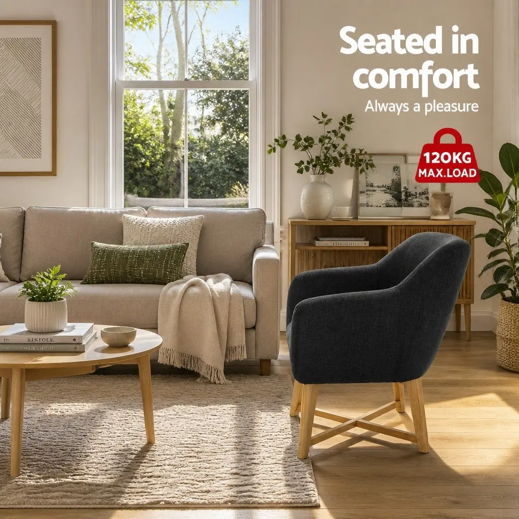 Armchair Tub Chair Charcoal Accent Seat High Resilience Foam Criss-Cross Base