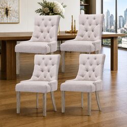 Dining Chairs Set of 4 with Linen Upholstery and Foam Cushion