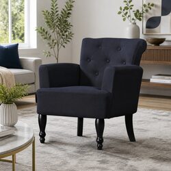 Black Wingback Armchair with Tufted Buttons and Foam Cushioning
