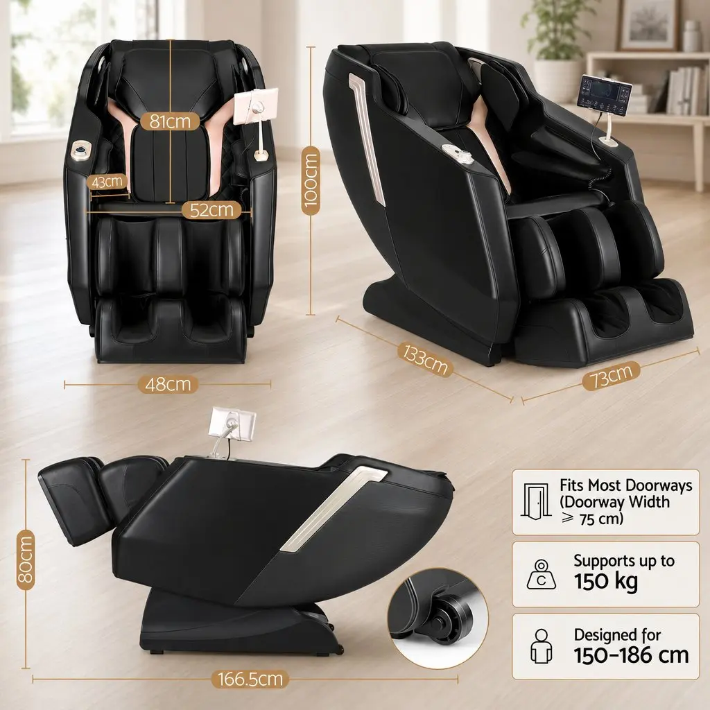 Full Body Massage Chair Zero Gravity Recliner with Heat Black PU Leather 24 Airbags
