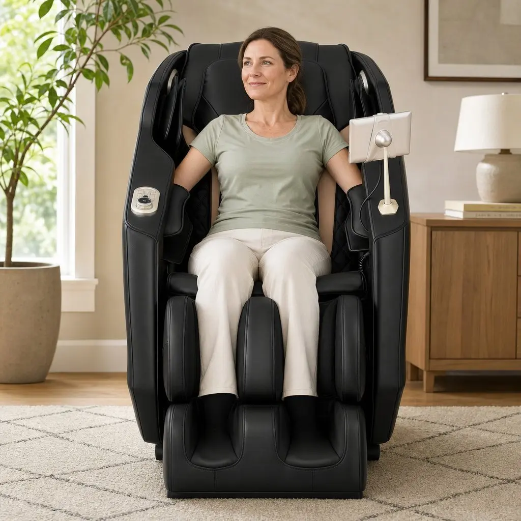 Full Body Massage Chair Zero Gravity Recliner with Heat Black PU Leather 24 Airbags