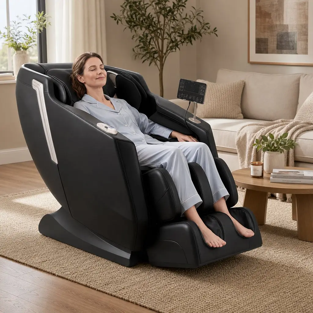 Full Body Massage Chair Zero Gravity Recliner with Heat Black PU Leather 24 Airbags