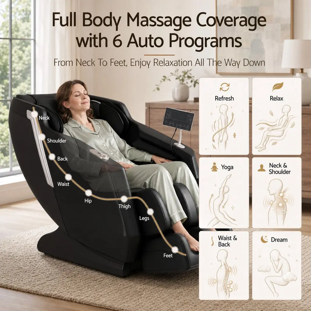 Full Body Massage Chair Zero Gravity Recliner with Heat Black PU Leather 24 Airbags