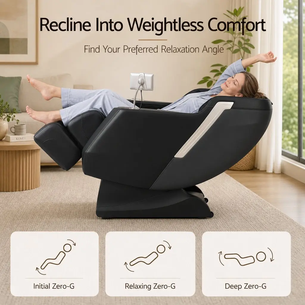 Full Body Massage Chair Zero Gravity Recliner with Heat Black PU Leather 24 Airbags