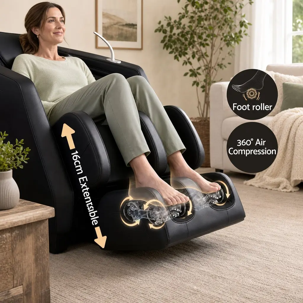 Full Body Massage Chair Zero Gravity Recliner with Heat Black PU Leather 24 Airbags