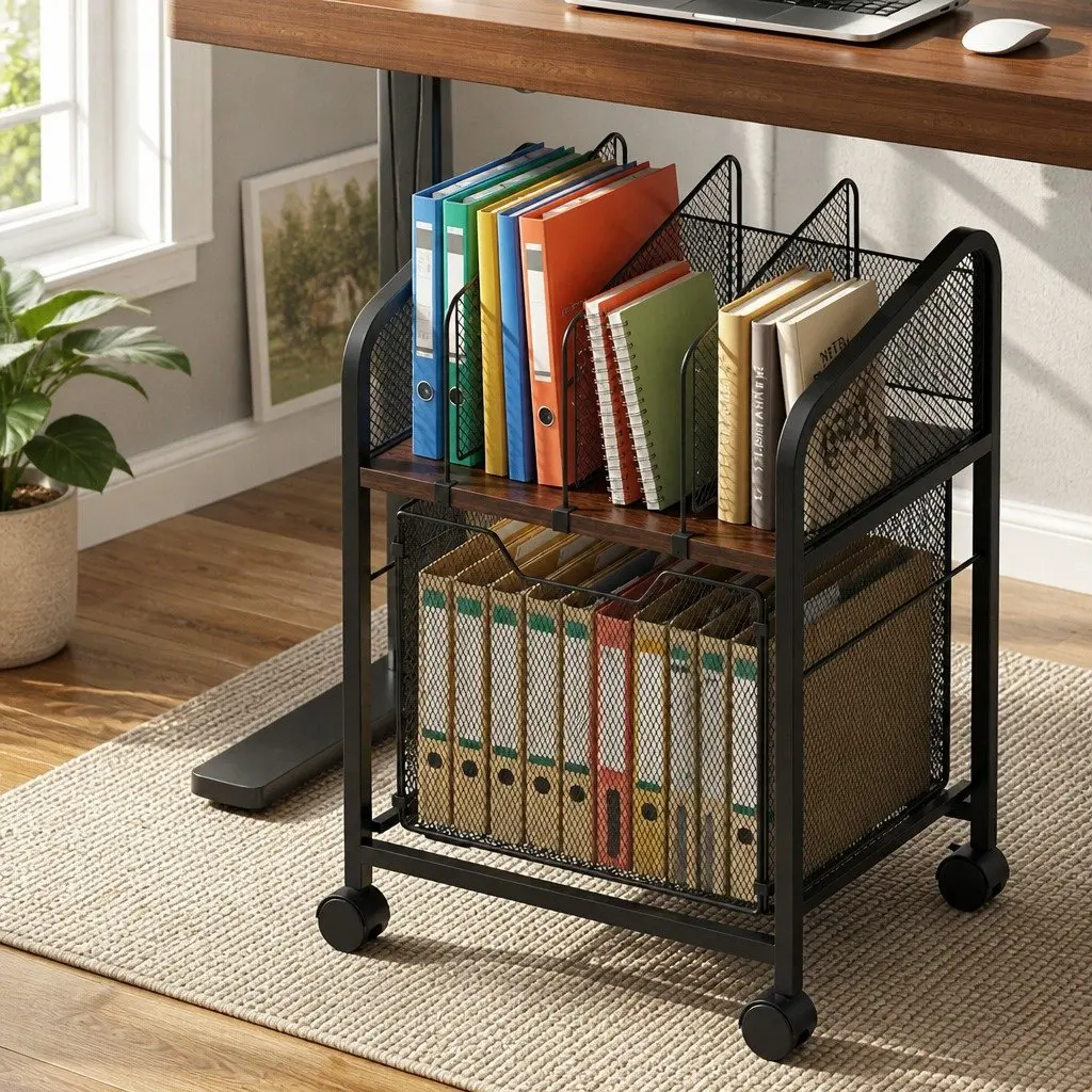 Mobile Filing Cabinet Compact Storage Organiser Rolling Locking Wheels Black