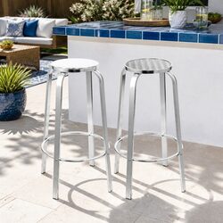 Durable Silver Aluminum Outdoor Bar Stools Set of 2