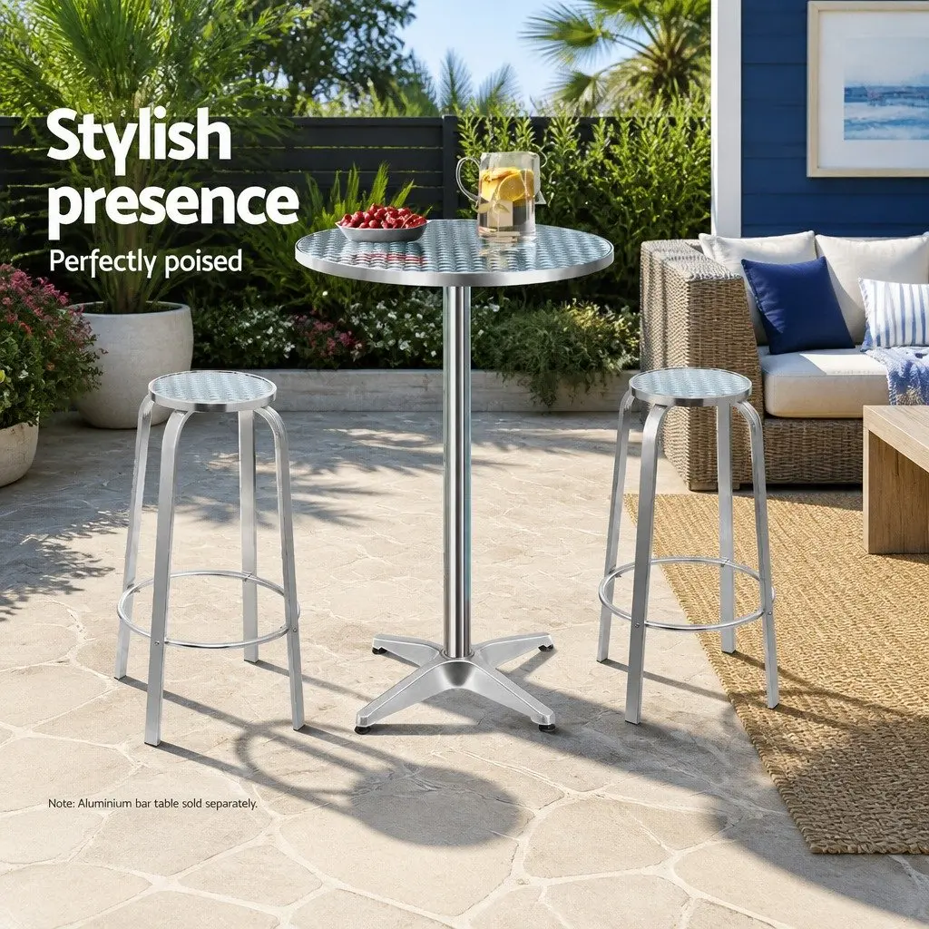 Outdoor Bar Stools Silver Aluminum Patio Furniture Set of 2 Indoor Garden