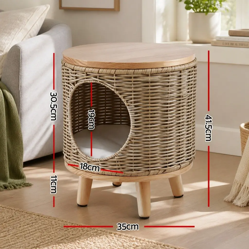 Wicker Side Table with Steel Frame Indoor Outdoor Beige 35 x 35 x 41.5cm
