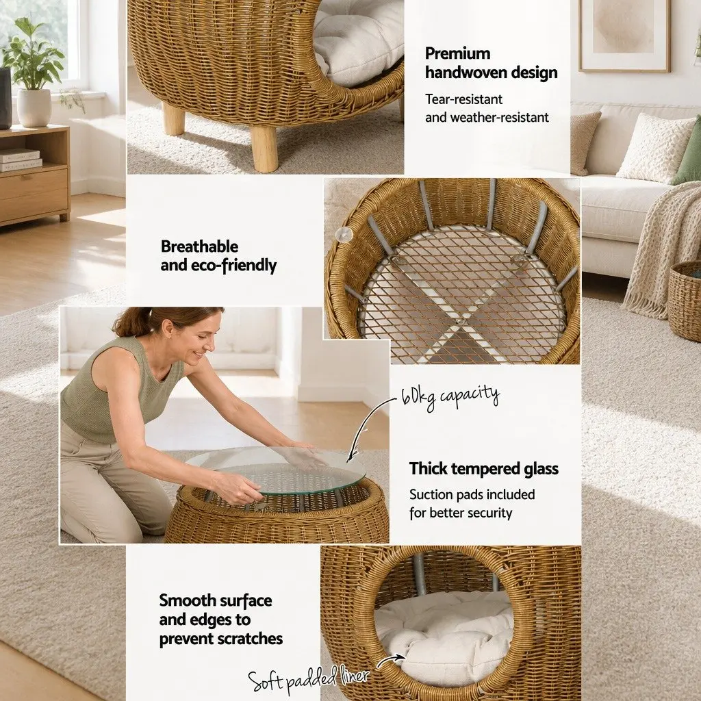 Coffee Side Table Wicker Aluminium Frame Pet Bed Storage Indoor Outdoor