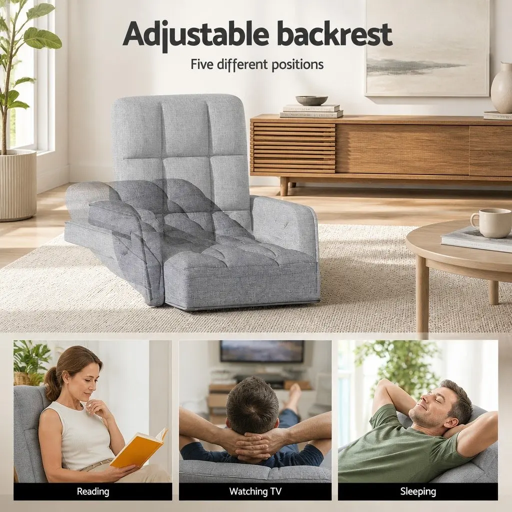 Floor Lounge Chair Adjustable Swivel Grey Foldable Compact