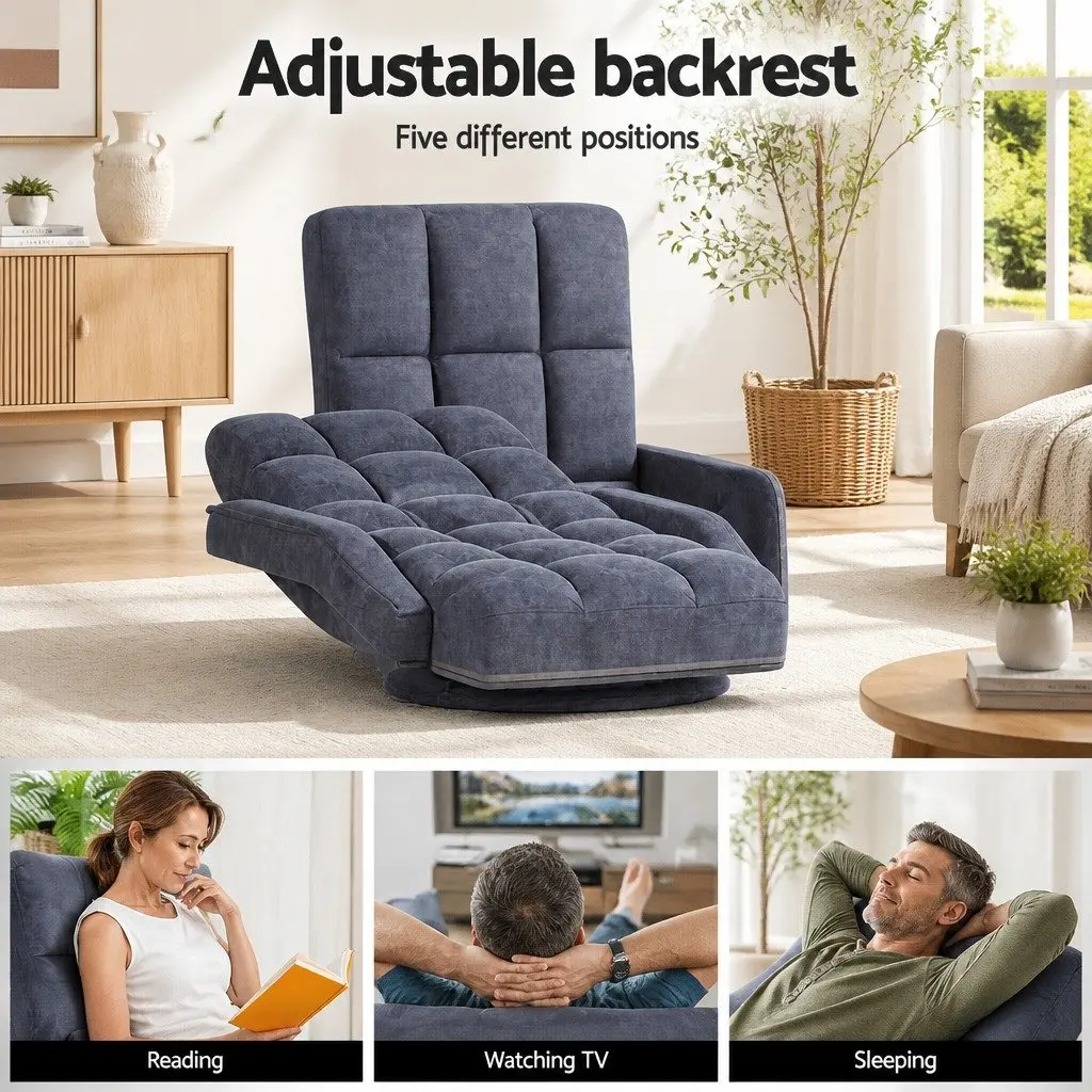 Floor Lounge Chair Adjustable Reclining 360° Swivel Foldable Charcoal