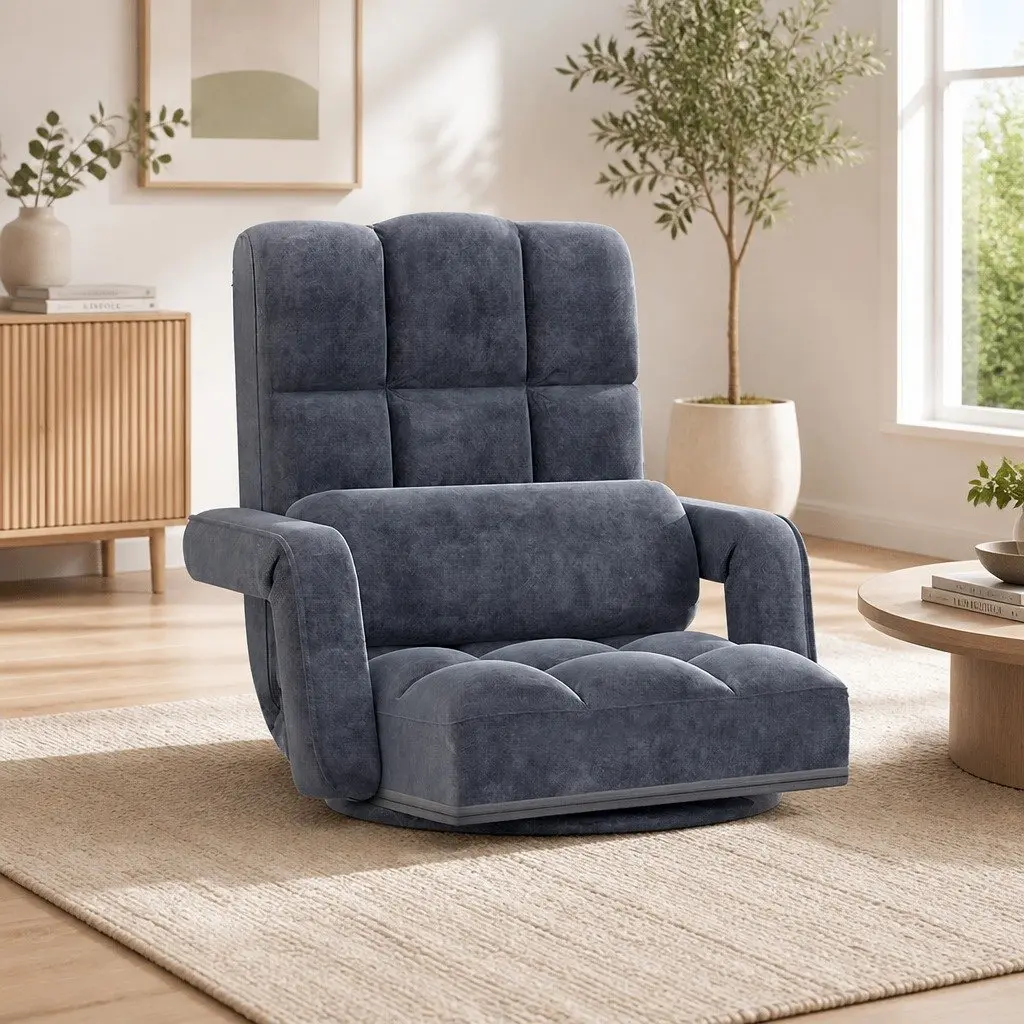 Floor Lounge Chair Adjustable Reclining 360° Swivel Foldable Charcoal