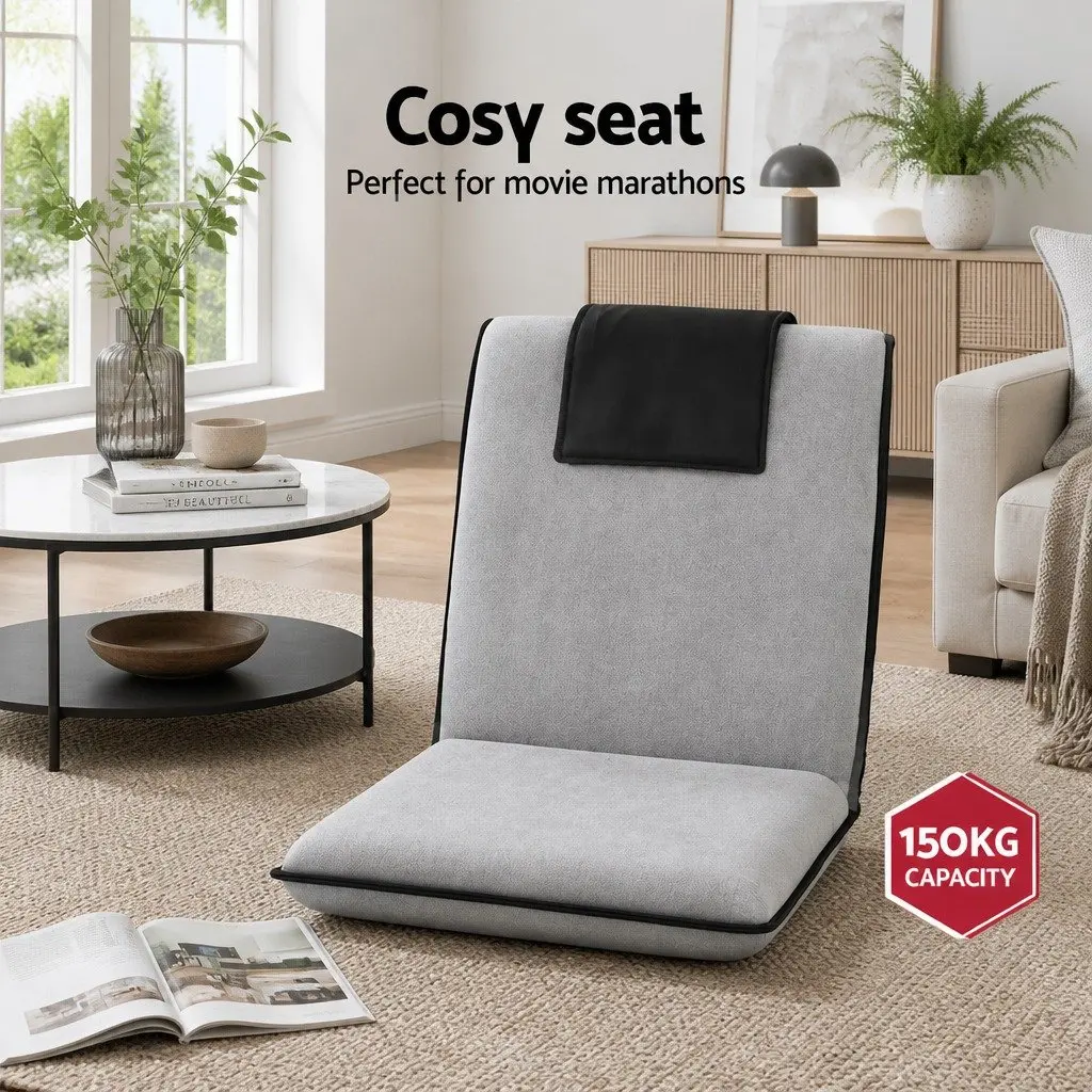 Floor Lounge Sofa Bed Adjustable Backrest Folding Grey Black