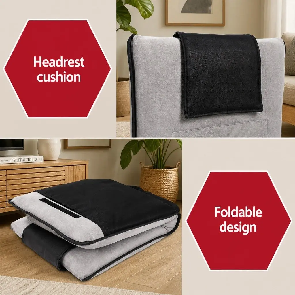 Adjustable Recliner Chair Grey Floor Lounge Sofa Bed Foldable Five Position