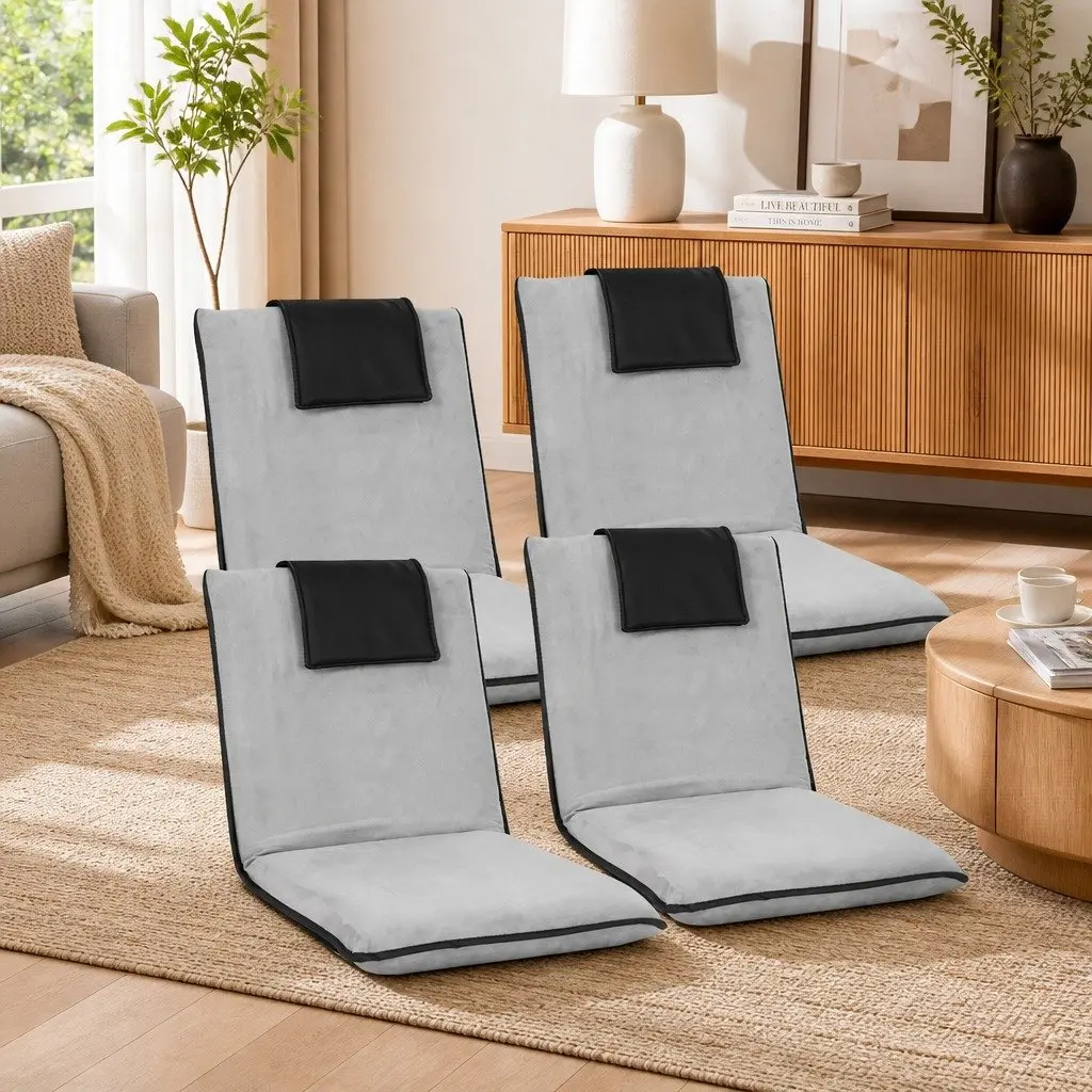 Adjustable Recliner Chair Grey Floor Lounge Sofa Bed Foldable Five Position