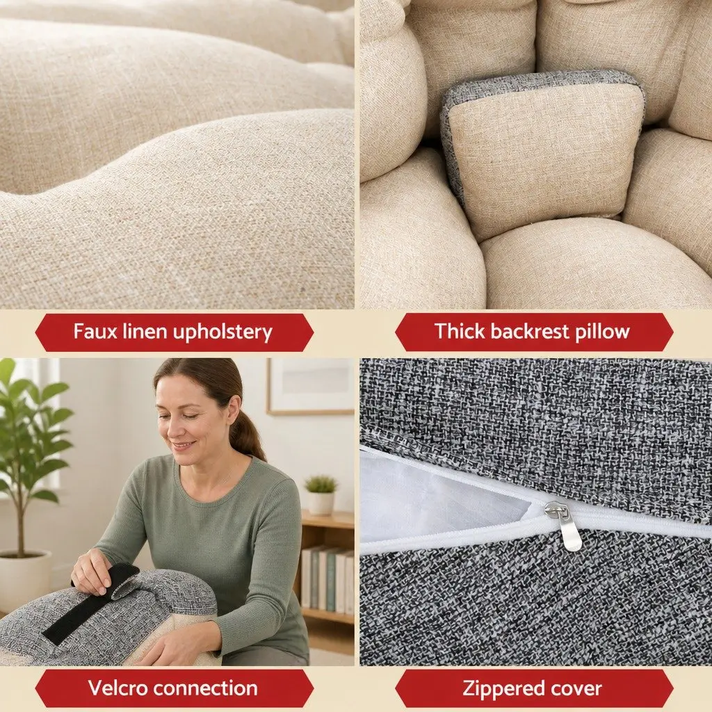 Floor Lounge Sofa Bed with Charging Station Coffee Table 4-in-1 Convertible Compact Beige Grey