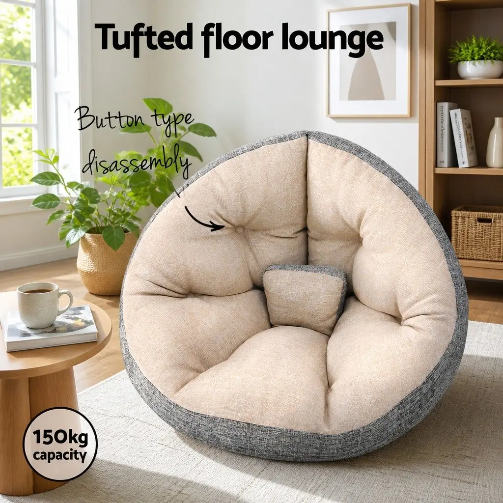 Floor Lounge Sofa Bed with Charging Station Coffee Table 4-in-1 Convertible Compact Beige Grey