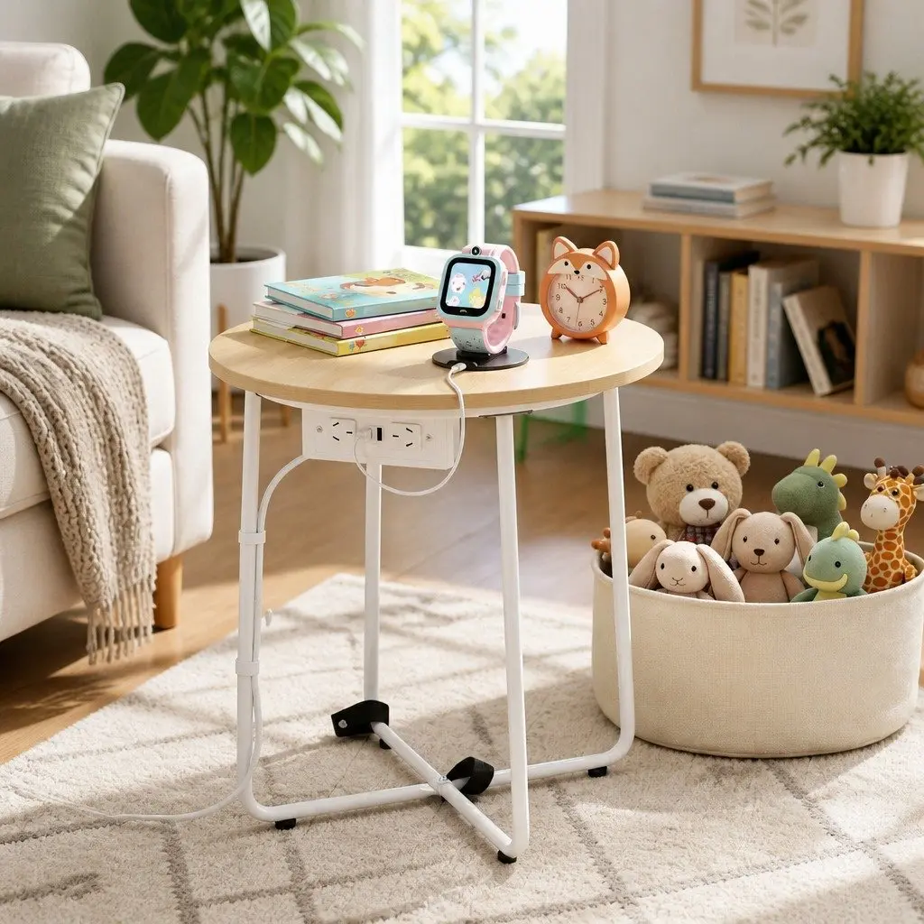 Floor Lounge Sofa Bed with Charging Station Coffee Table 4-in-1 Convertible Compact Beige Grey