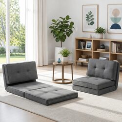 Single Sofa Bed and Round Side Table Set in Grey and Black