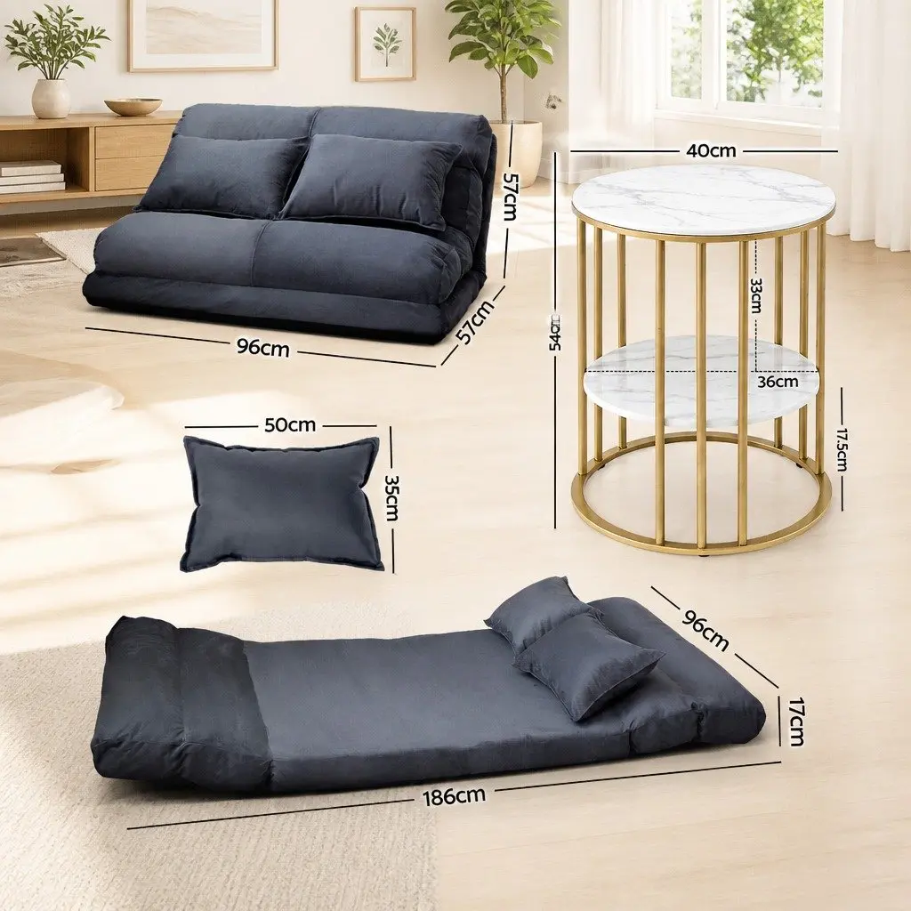 Floor Lounge Sofa Bed with 2 Tier Coffee Table Adjustable Charcoal Gold White