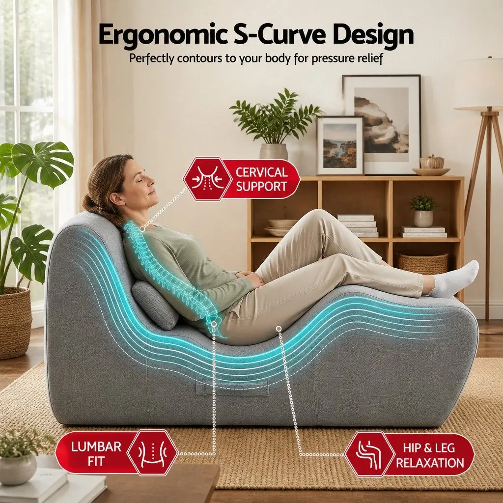 Chaise Lounge Chair Ergonomic S-Curve Boneless Grey