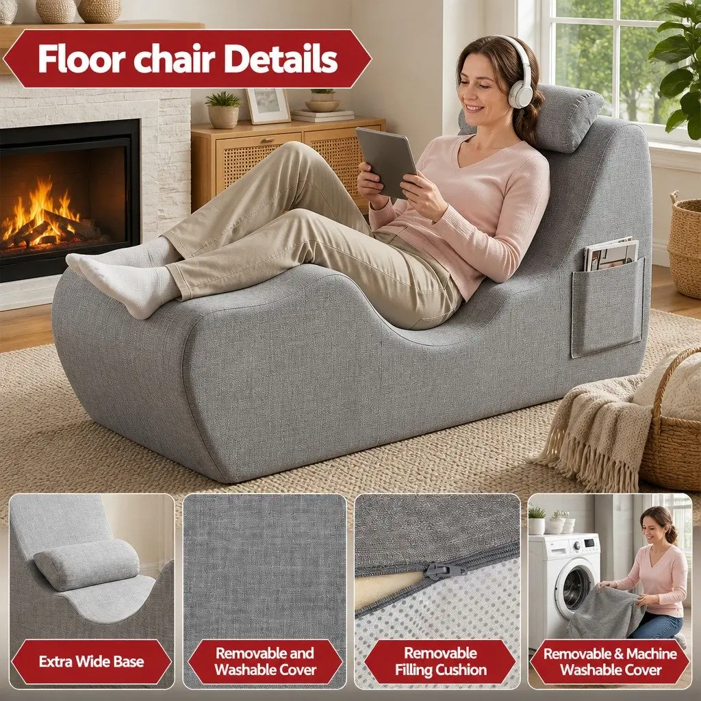 Chaise Lounge Chair Ergonomic S-Curve Boneless Grey