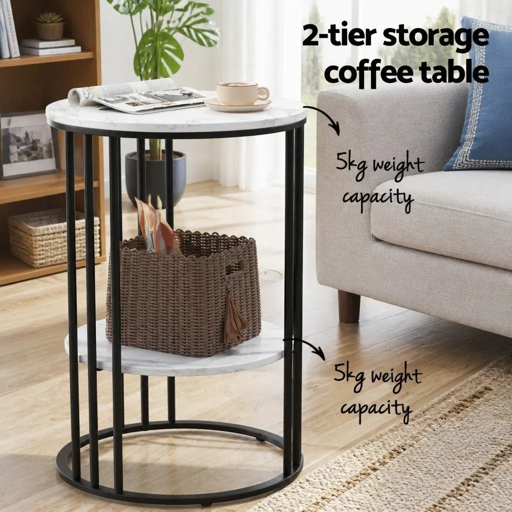 Floor Lounge Chair with Adjustable Positions and 2-Tier Coffee Table Bundle Black and White