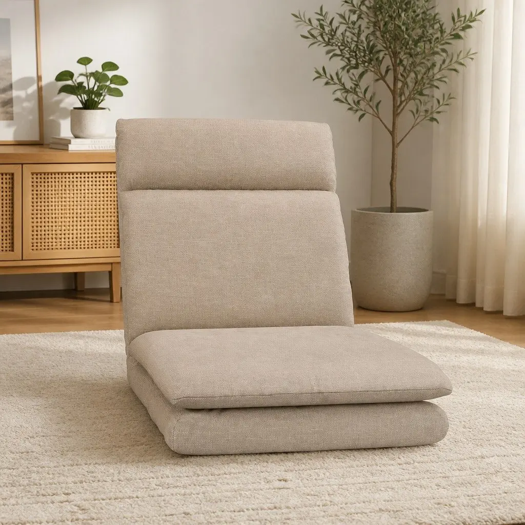 Floor Chair Recliner Adjustable Five Positions Foldable Portable Brown