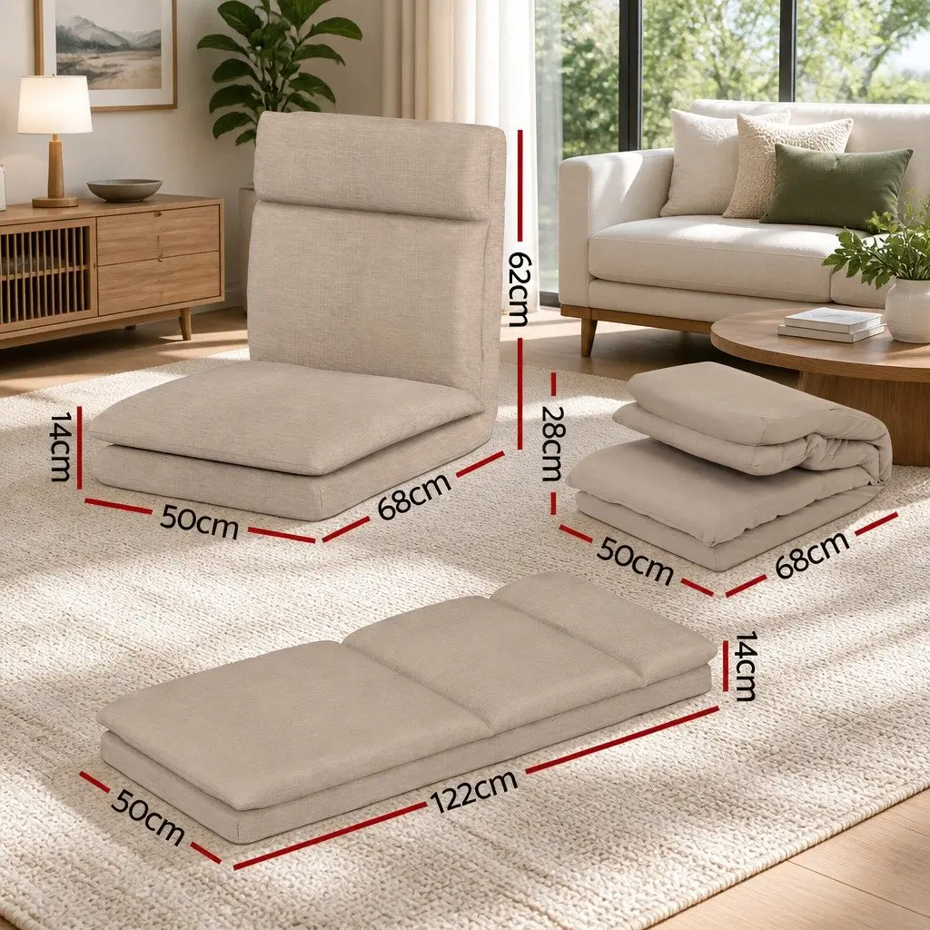 Floor Chair Sofa Lounge Reclining Foldable Portable 1 Seater Beige