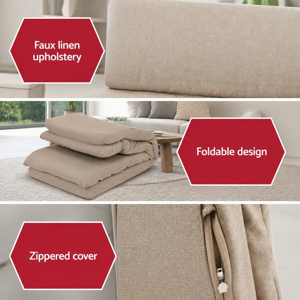 Floor Chair Sofa Lounge Reclining Foldable Portable 1 Seater Beige
