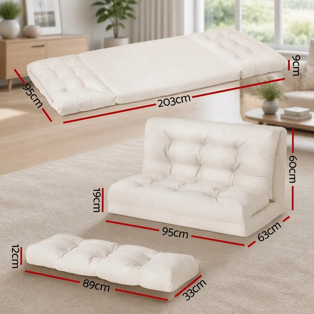 Reclining 2 Seater Floor Sofa Bed Foldable with Pillow Beige