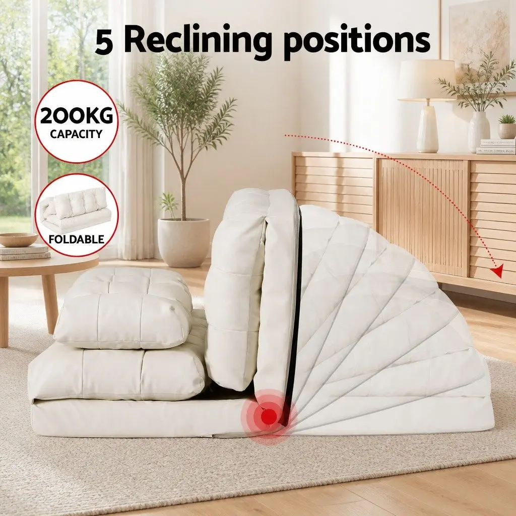 Reclining 2 Seater Floor Sofa Bed Foldable with Pillow Beige