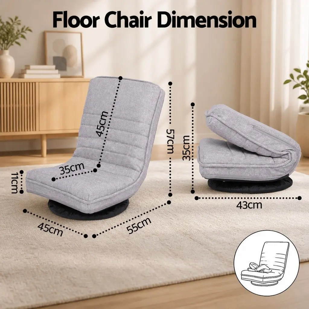 Swivel Floor Chair Adjustable 360 Beige Foldable Lounge Seat
