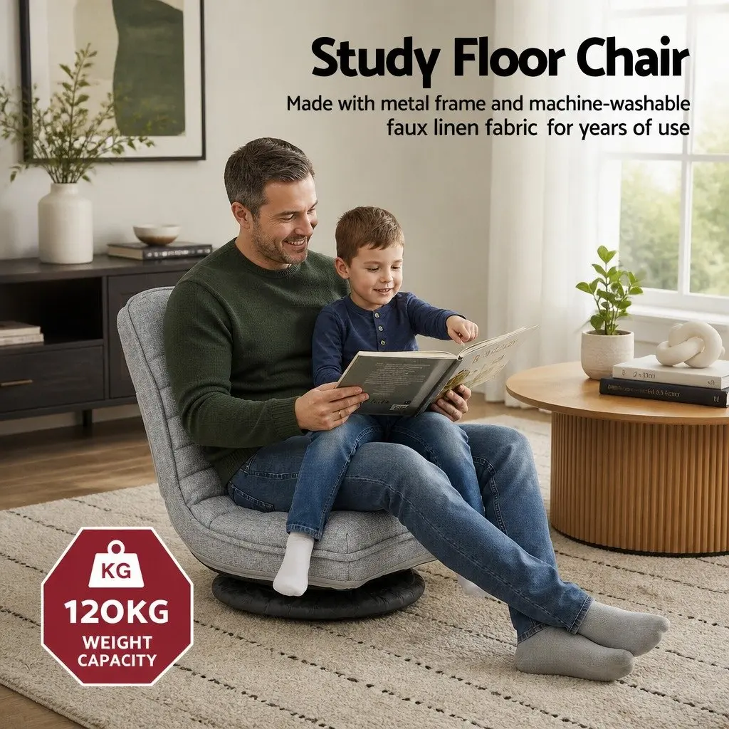Swivel Floor Chair Adjustable 360 Beige Foldable Lounge Seat