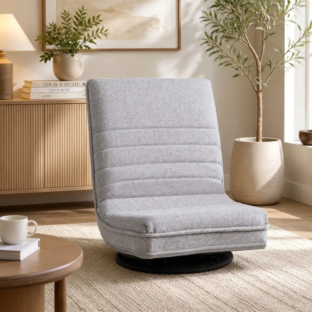 Swivel Floor Chair Adjustable 360 Beige Foldable Lounge Seat